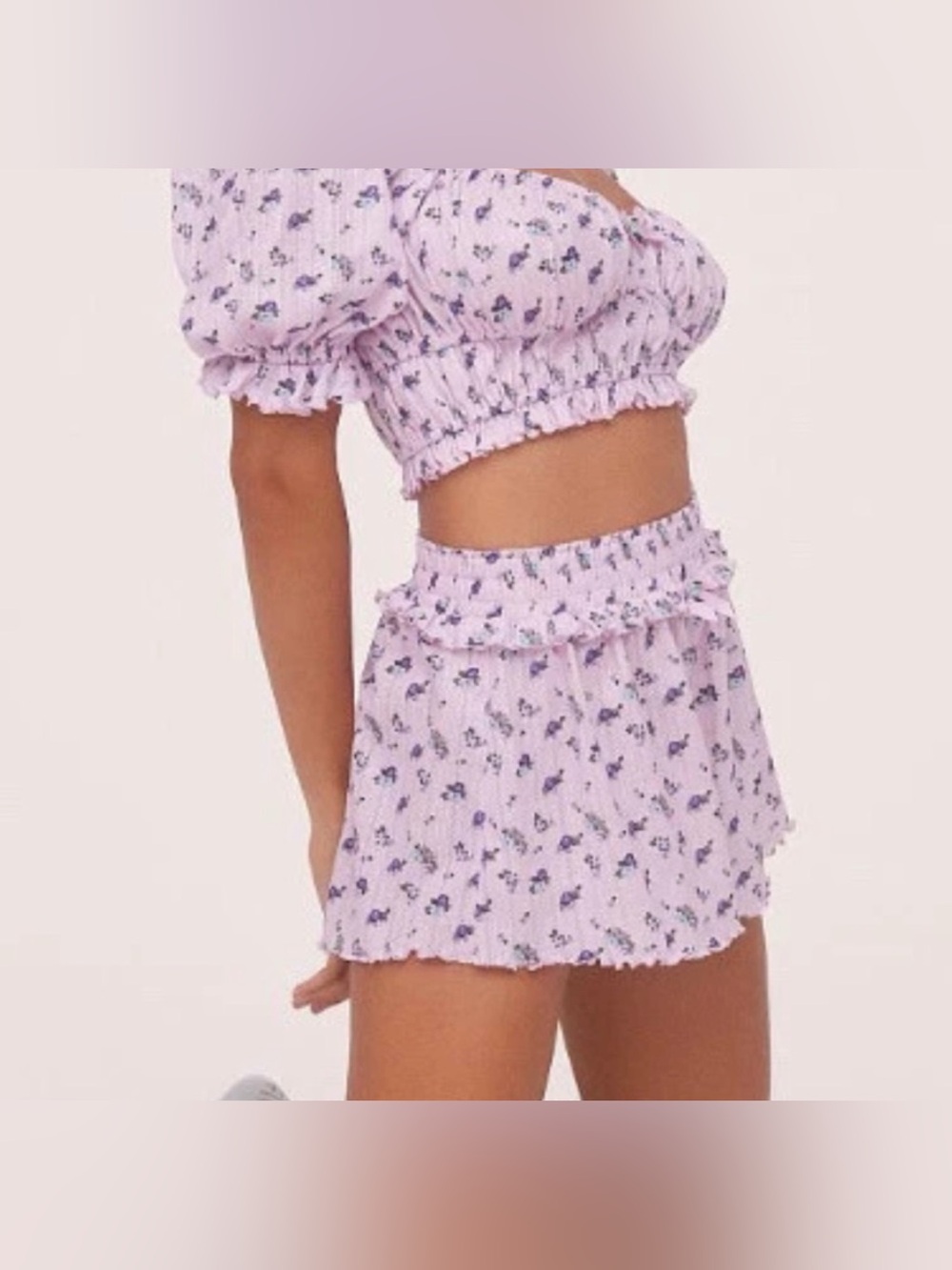 🆕 For Love And Lemons 🍋 Lilac Floral Smocked High Rise Pointelle Shorts